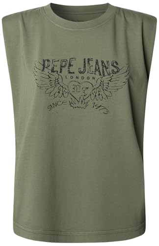 Pepe Jeans Damen Bertha T-Shirt, Grün (Khaki-Grün), L von Pepe Jeans