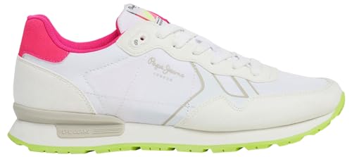 Pepe Jeans Damen Brit Neon W Sneaker, Weiß (Weiß), 7 von Pepe Jeans