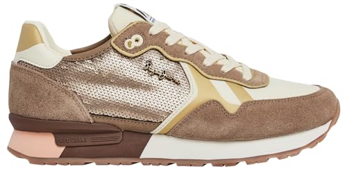 Pepe Jeans Damen Brit Pailletten W Sneaker, Braun (Sand Beige), 8 von Pepe Jeans