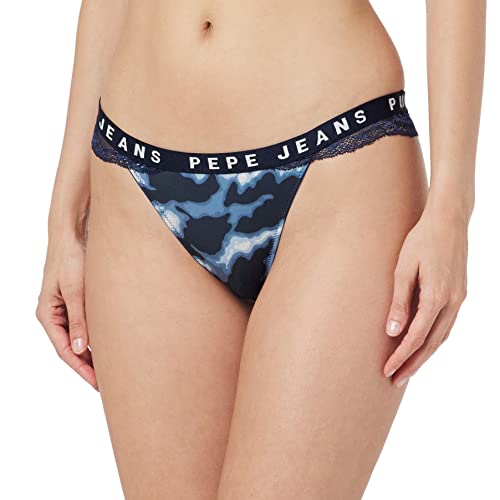 Pepe Jeans Damen Camo Thong Bikini Style Underwear, Blue (Navy), L von Pepe Jeans