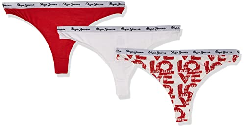 Pepe Jeans Damen Classic 3P Thong Love Bikini Style Underwear, Red (Red), XL (3er Pack) von Pepe Jeans