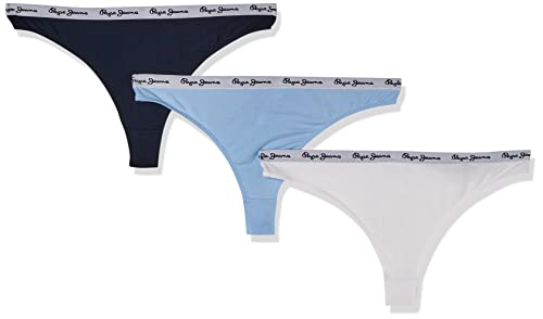 Pepe Jeans Damen Classic 3P Thong Bikini Style Underwear, Blue (Dulwich Blue), L (3er Pack) von Pepe Jeans