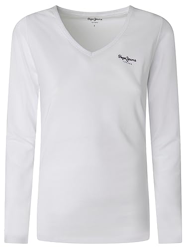 Pepe Jeans Damen T-Shirt Corine L/S, Weiß (White), S von Pepe Jeans