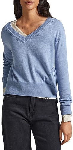 Pepe Jeans Damen Donna V Neck Pullover Sweater, Blue (Steel Blue), S von Pepe Jeans