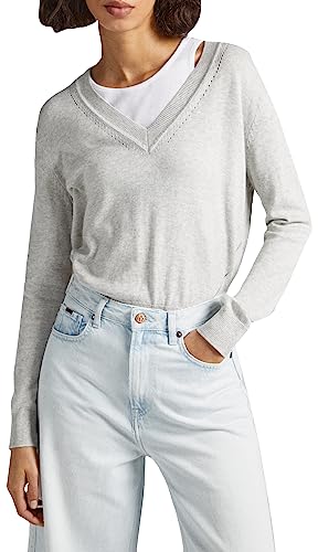 Pepe Jeans Damen Donna V Neck Pullover Sweater, Grey (Light Grey Marl), M von Pepe Jeans