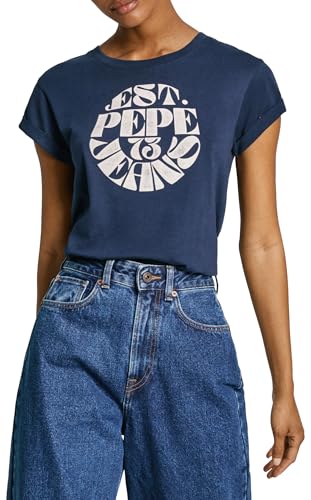 Pepe Jeans Damen Elvia T-Shirt, Blau (Marineblau), M von Pepe Jeans