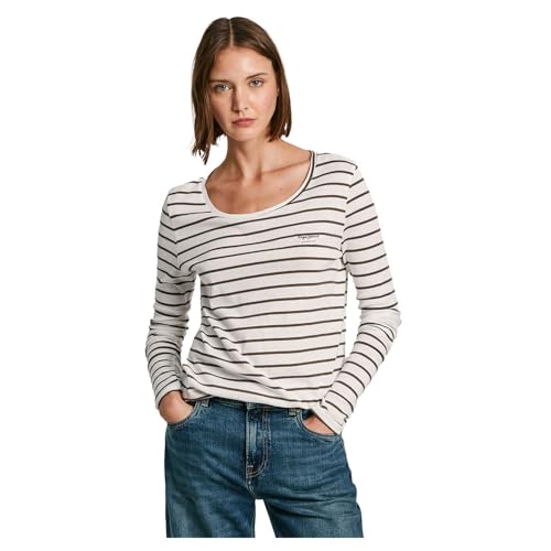 Pepe Jeans Damen Finna T-Shirt, Weiß (Mousse White), Large von Pepe Jeans