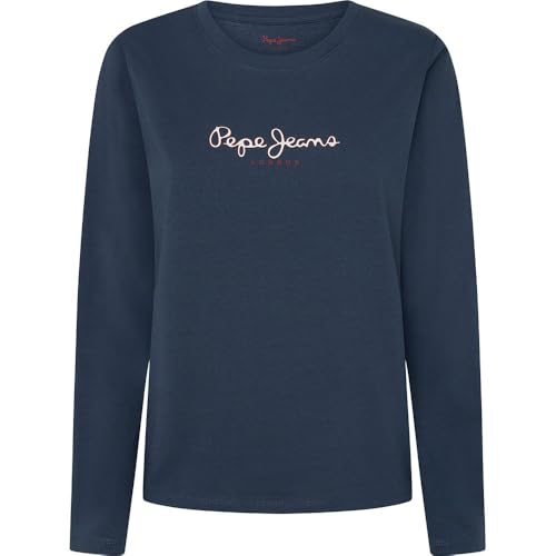 Pepe Jeans Damen Fiore Ls T-Shirt, Blau (Washed Navy Blue), Large von Pepe Jeans
