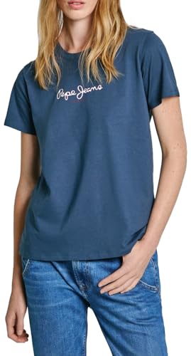 Pepe Jeans Damen Fiore T-Shirt, Blau (Washed Navy Blue), Large von Pepe Jeans