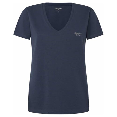 PEPE JEANS Unisex Fiore V Neck T-Shirt, Marineblau (Washed Navy), X-Large von PEPE JEANS