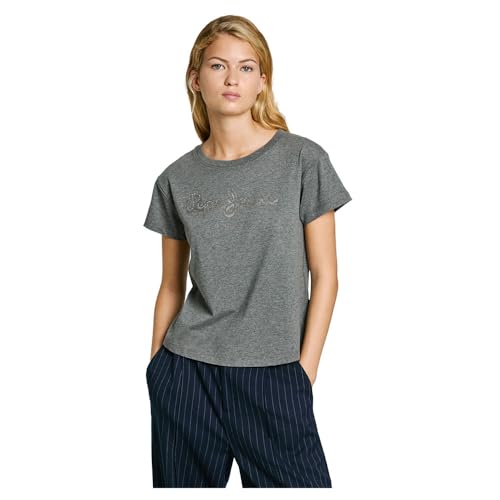 Pepe Jeans Damen Gaia T-Shirt, Grau (Dunkelgrau meliert), Small von Pepe Jeans