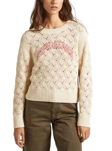 Pepe Jeans Damen Grace Logo Knitwear, Beige (Antique Lace Beige), L von Pepe Jeans