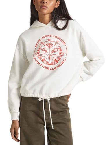 Pepe Jeans Damen Haria Hooded Sweatshirt, White (Mousse White), L von Pepe Jeans