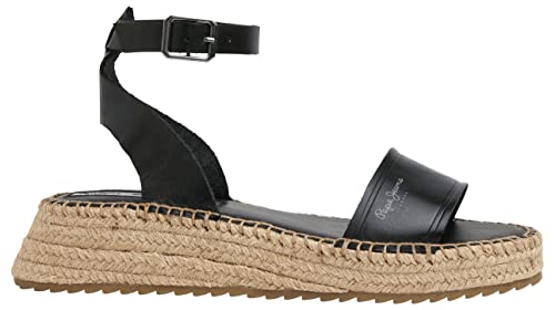 Pepe Jeans Damen Kate Embossed Mid Heels Sandals, Black, 35 EU von Pepe Jeans