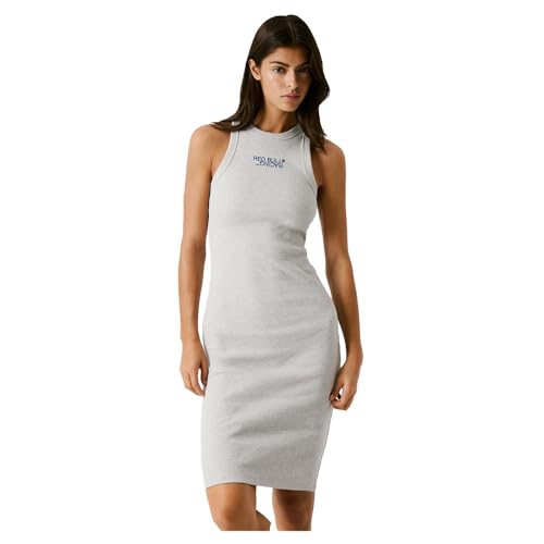 Pepe Jeans Damen Logo Rib Midi Dress Kleid, Grau (meliertes Grau), X-Large von Pepe Jeans