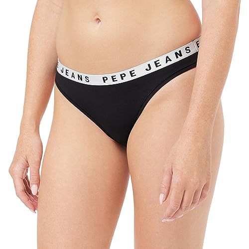 Pepe Jeans Damen Logo Thong Bikini Style Underwear, Black (Black), L von Pepe Jeans