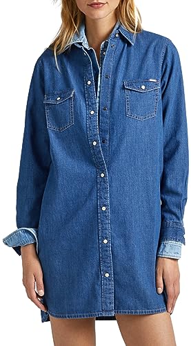Pepe Jeans Damen Maya Shirt Dress, Blue (Denim), S von Pepe Jeans