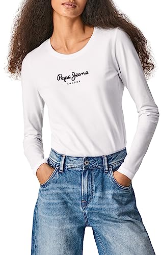 Pepe Jeans Damen T-Shirt New Virginia Ls N, Weiß, S von Pepe Jeans