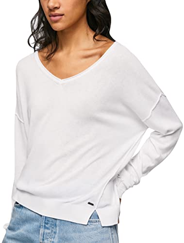 Pepe Jeans Damen TRU V Neck Long Sleeves Knits, White (White), S von Pepe Jeans