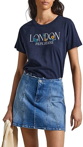 Pepe Jeans Damen Velvet T-Shirt, Blue (Dulwich), XS von Pepe Jeans