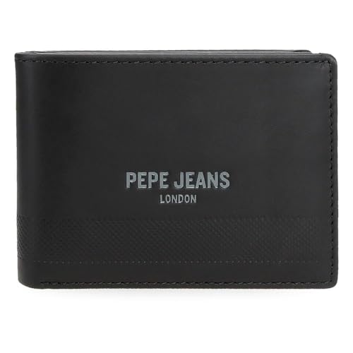 Pepe Jeans Herren Geldbörse Schwarz, 11 x 8 x 1 cm, Leder, RFID-geschützt, Horizontale Geldbörse mit Münzfach von Pepe Jeans
