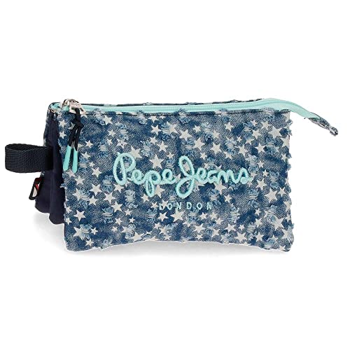 Pepe Jeans Denim Star Federmäppchen, blau, Talla Unica, Dreifach-Etui von Pepe Jeans