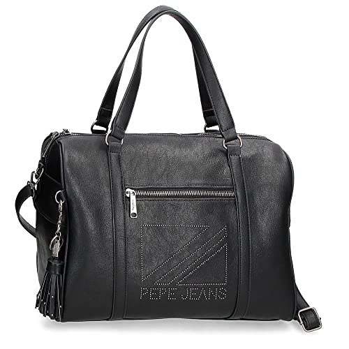 Pepe Jeans Donna Handtasche Bowling Schwarz 34 x 23 x 17 cm Kunstleder, Schwarz, Bowlingtasche von Pepe Jeans