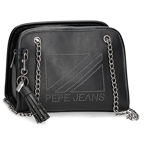 Pepe Jeans Donna Umhängetasche Medium Schwarz 24 x 17,5 x 12 cm Kunstleder, Schwarz, Mittlere Umhängetasche von Pepe Jeans