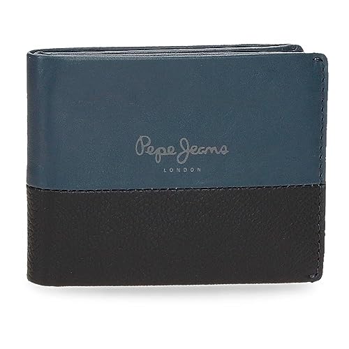 Pepe Jeans Doppelte horizontale Geldbörse mit Blauer Geldbörse, 11 x 8 x 1 cm, Leder, blau, Talla única, Horizontale Geldbörse mit Geldbörse von Pepe Jeans