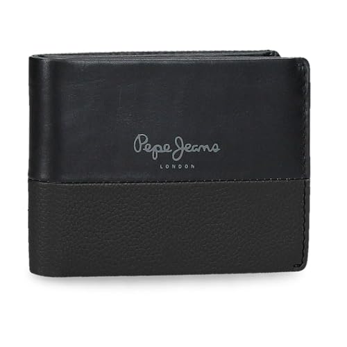 Pepe Jeans Doppel-Brieftasche, horizontal, mit Geldbörse, schwarz, 11 x 8 x 1 cm, Leder, von Joumma Bags, Schwarz, Talla única, horizontale Geldbörse mit Geldbörse, Schwarz, one Size, Horizontale von Pepe Jeans