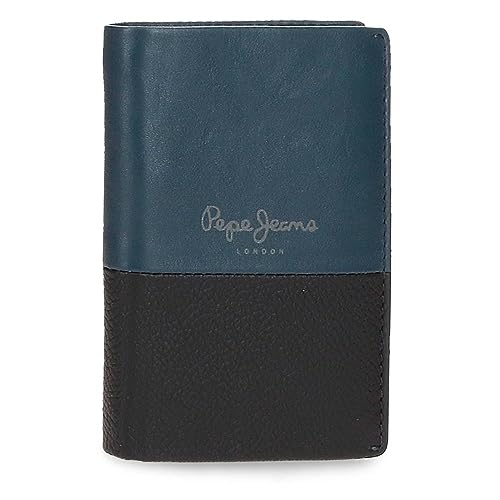 Pepe Jeans Doppelte vertikale Geldbörse mit Blauer Geldbörse, 8,5 x 11,5 x 1 cm, Leder, blau, Talla única, Vertikale Geldbörse mit Geldbörse von Pepe Jeans