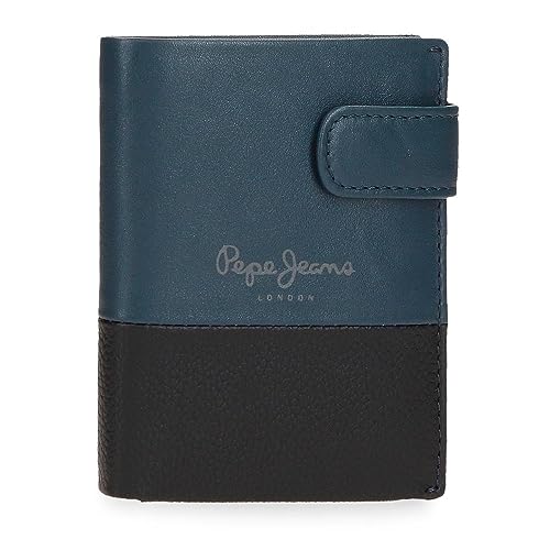 Pepe Jeans Doppelte vertikale Geldbörse mit Klickverschluss, Blau, 8,5 x 10,5 x 1 cm, Leder, blau, Talla única, Vertikale Geldbörse mit Klickverschluss von Pepe Jeans