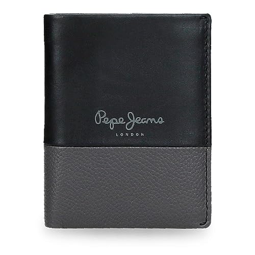 Pepe Jeans Doppelte vertikale Geldbörse mit schwarzer Geldbörse, 8,5 x 10,5 x 1 cm, Leder, Schwarz, Talla única, Vertikale Geldbörse mit Geldbörse von Pepe Jeans