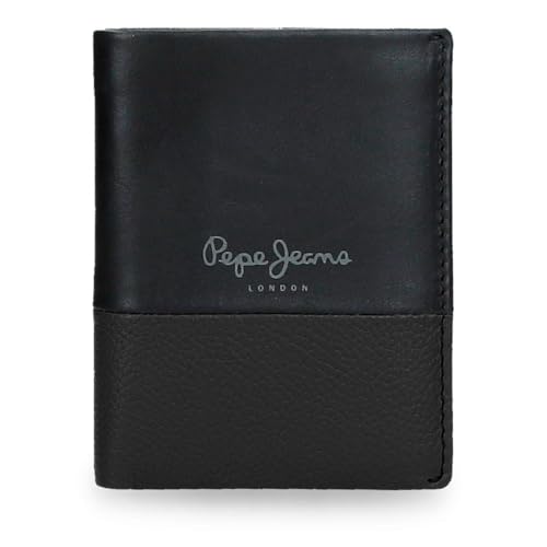 Pepe Jeans Doppelte vertikale Geldbörse mit schwarzer Geldbörse, 8,5 x 10,5 x 1 cm, Leder von Joumma Bags, Schwarz, Talla única, Vertikale Geldbörse mit Geldbörse von Pepe Jeans