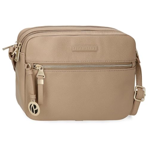 Pepe Jeans Elia Umhängetasche mit zwei Fächern, Beige, 24 x 16 x 9 cm, Kunstleder von Joumma Bags, Beige, Talla única, Umhängetasche mit zwei Fächern von Pepe Jeans
