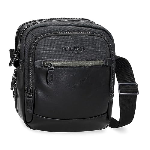 Pepe Jeans Grays Umhängetasche für Tablet, zwei Fächer, Schwarz, 22 x 27 x 10 cm, Polyester, Schwarz, Talla única, Umhängetasche mit zwei Fächern von Pepe Jeans