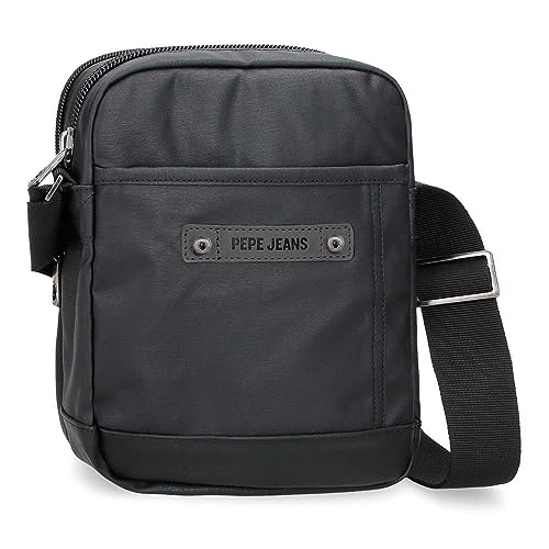 Pepe Jeans Hatfield Umhängetasche mit zwei Fächern, Schwarz, 17 x 22 x 7,5 cm, Polyester, Schwarz, Talla única, Umhängetasche mit zwei Fächern von Pepe Jeans