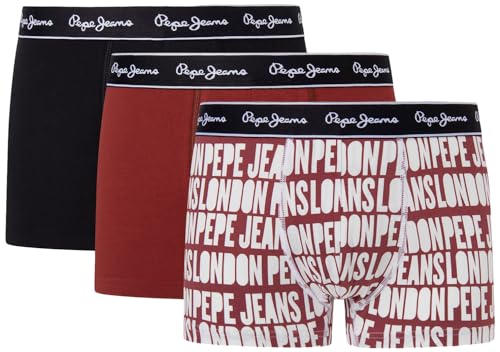 Pepe Jeans Herren Allover Logo TK 3P Trunks, Red (Bordeaux), S von Pepe Jeans