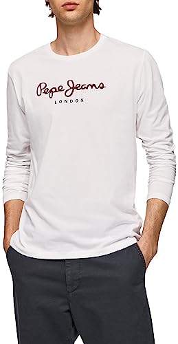 Pepe Jeans Herren Eggo Long T-Shirt, Weiß, S von Pepe Jeans