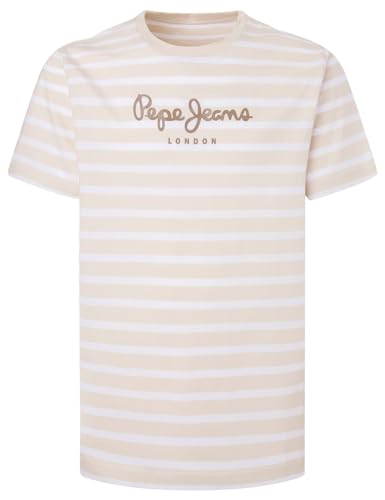 Pepe Jeans Herren Gestreiftes Eggo T-Shirt, Beige (Base Beige), L von Pepe Jeans