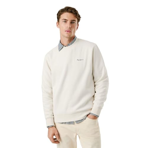 Pepe Jeans Herren Macbeth Small Logo Plain Crew Sweatshirt, Beige (Elfenbeinweiß), L von Pepe Jeans