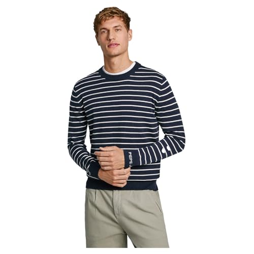 Pepe Jeans Herren New Andre Stripes Strickwaren, Blau (Dulwich Blue), X-Large von Pepe Jeans