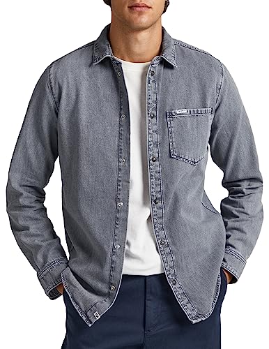 Pepe Jeans Herren Porter Mono Shirt, Grey (Denim), S von Pepe Jeans