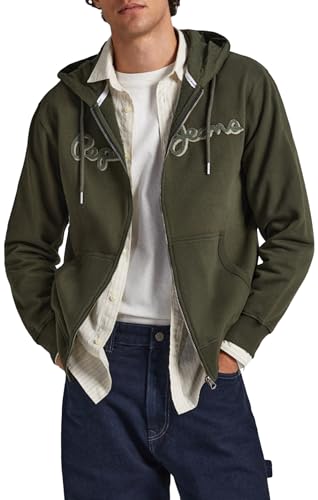 Pepe Jeans Herren Ryan Zip Hooded Sweatshirt, Green (Olive), M von Pepe Jeans