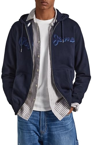 Pepe Jeans Herren Ryan Zip Hooded Sweatshirt, Blue (Dulwich), L von Pepe Jeans