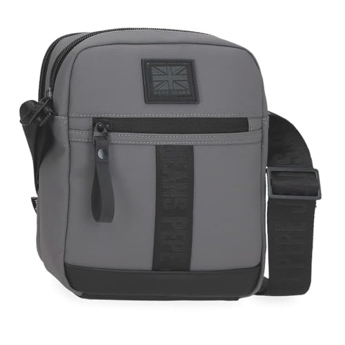 Pepe Jeans Hoxton Umhängetasche mit zwei Fächern, grau, 17 x 22 x 7,5 cm, Polyester und PU by Joumma Bags, grau, Talla única, Doppelte Schultertasche von Pepe Jeans