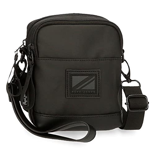 Pepe Jeans Hoxton Umhängetasche mit Zwei Fächern, Schwarz, 12 x 15 x 3,5 cm, Polyester und PU, Mehrfarbig (Mehrfarbig), Talla única, Umhängetasche mit Zwei Fächern von Pepe Jeans