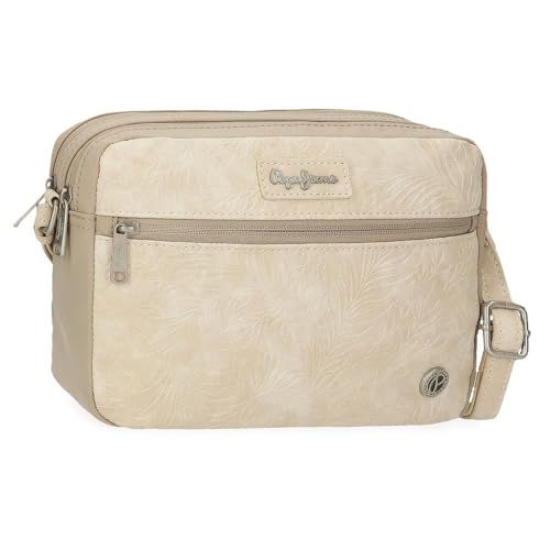 Pepe Jeans Jana Umhängetasche mit zwei Fächern, Beige, 24 x 16 x 9 cm, Polyester mit Details aus Kunstleder von Joumma Bags, Beige, Talla única, Umhängetasche mit zwei Fächern von Pepe Jeans