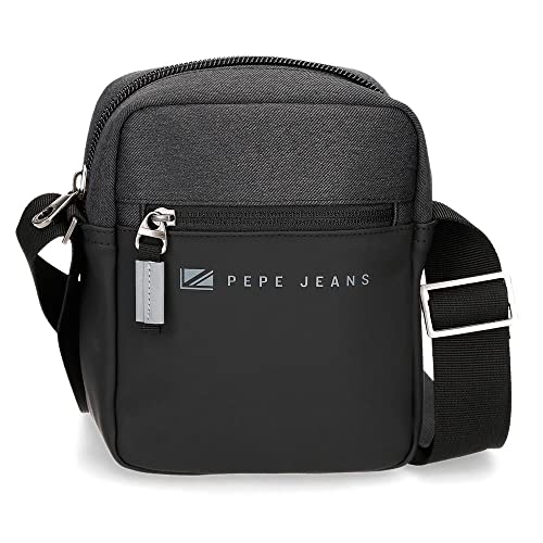 Pepe Jeans Jarvis Kleine Umhängetasche, Schwarz, 15 x 19,5 x 6 cm, Polyester mit Details aus Kunstleder von Pepe Jeans