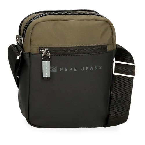 Pepe Jeans Jarvis Umhängetasche, mittelgroß, Schwarz, 17 x 22 x 6 cm, Polyester mit Details aus Kunstleder von Pepe Jeans